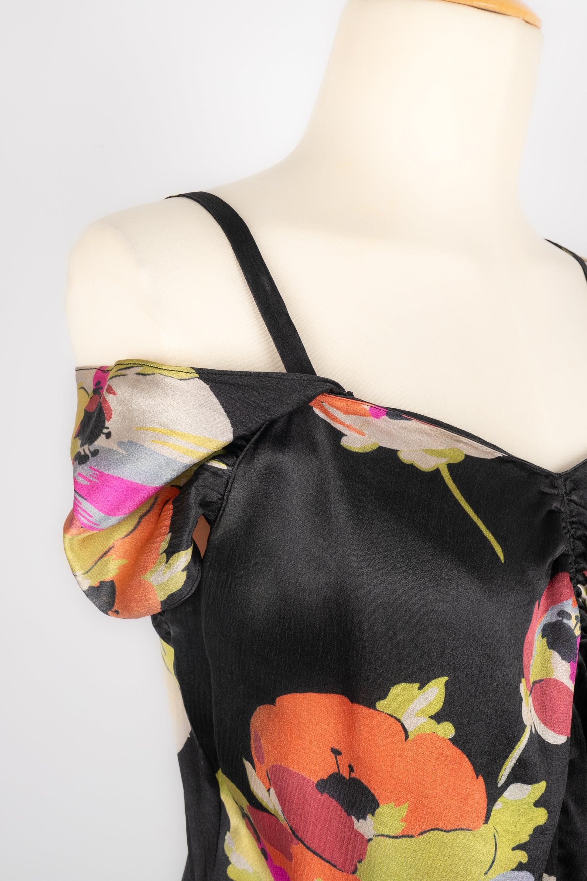 Women's Flower Silk Dress, 1940s For Sale