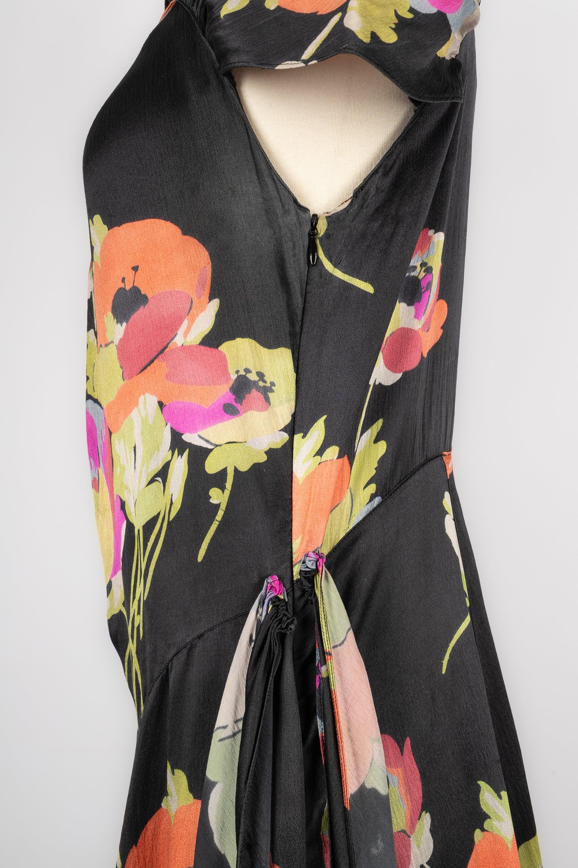 Flower Silk Dress, 1940s For Sale 2