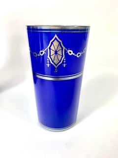 Flower Silver Overlay Colbalt Blue Lemonade Set Pitcher and Five Glasses