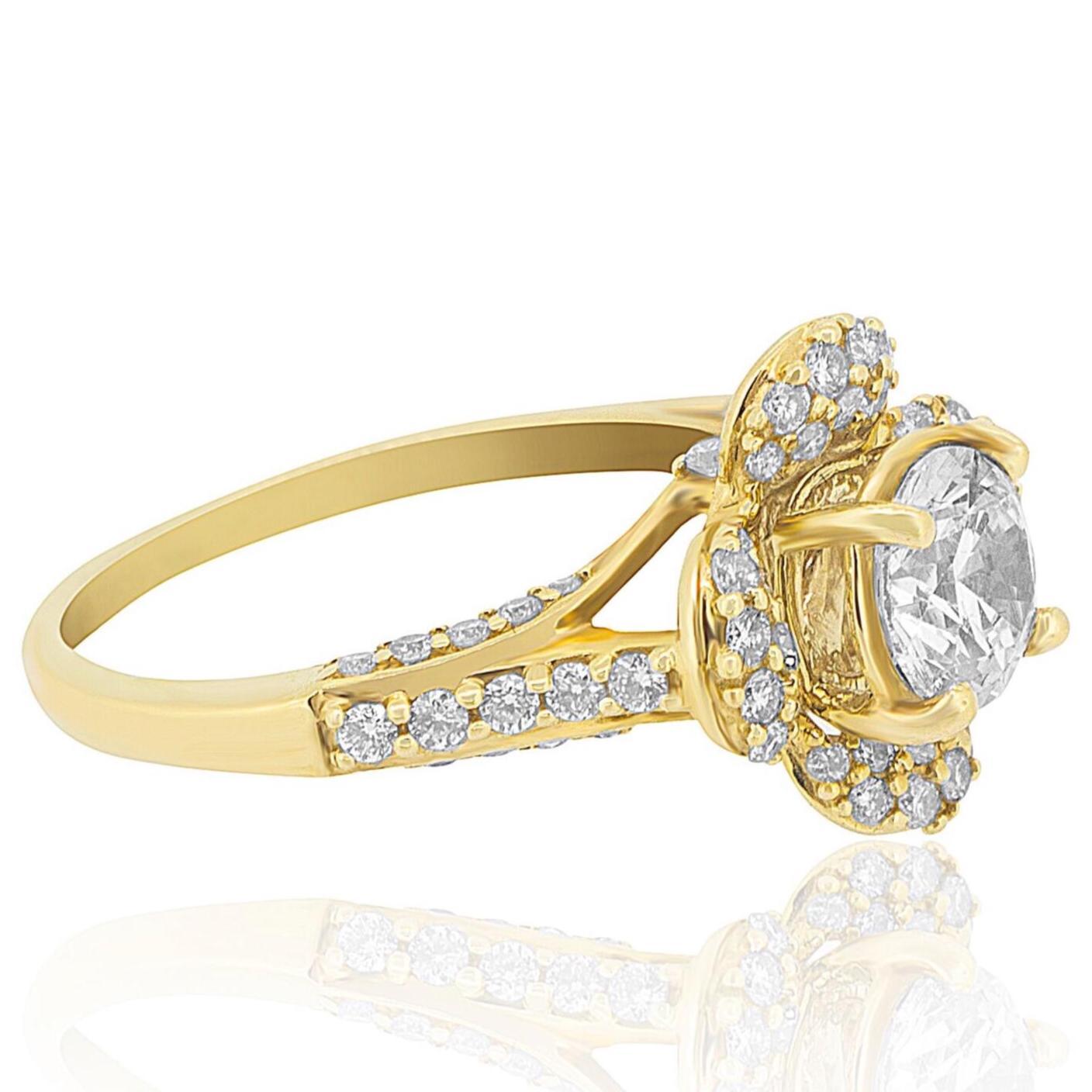 Taille ronde Bague de mariage en or massif 14K avec solitaire en forme de fleur et diamant naturel (certifié) en vente