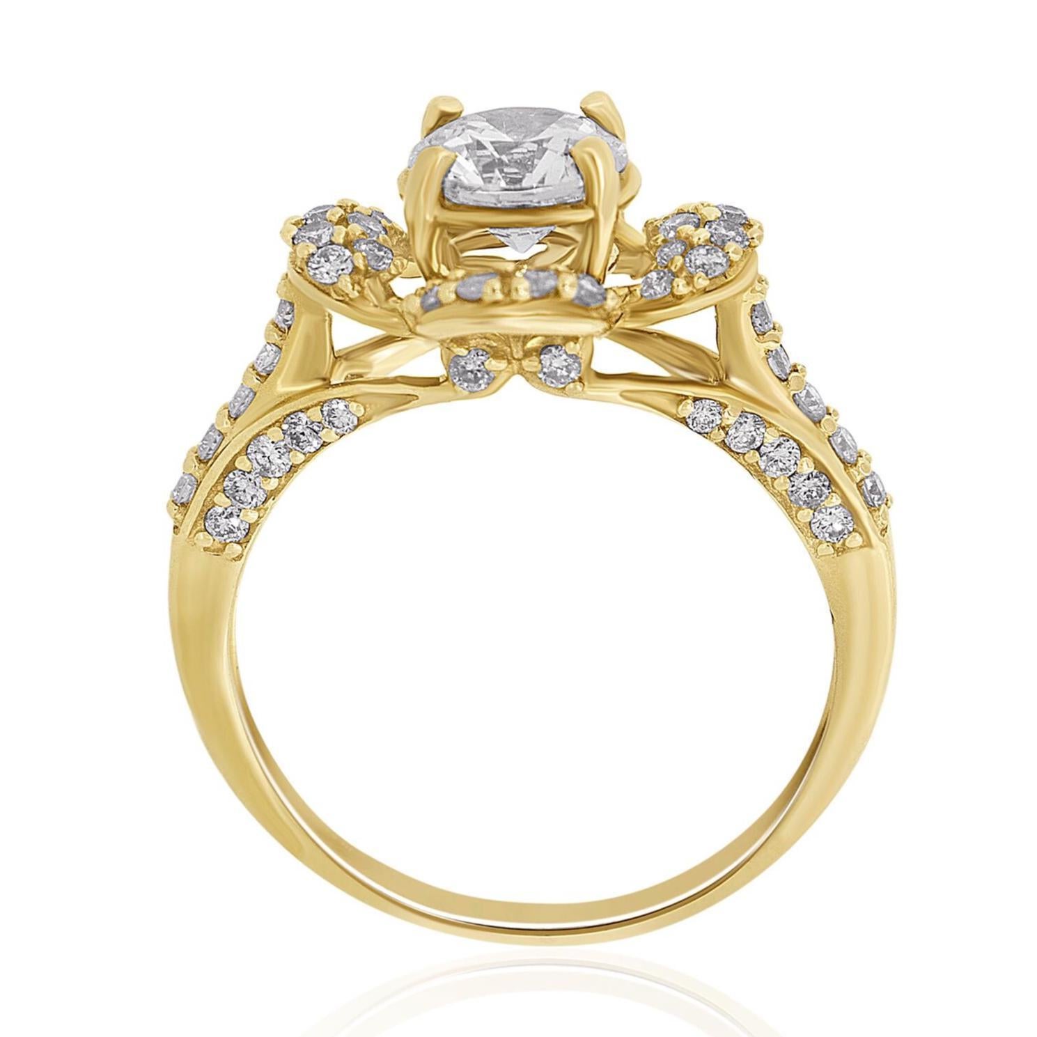 Bague de mariage en or massif 14K avec solitaire en forme de fleur et diamant naturel (certifié) Neuf - En vente à New Delhi, DL