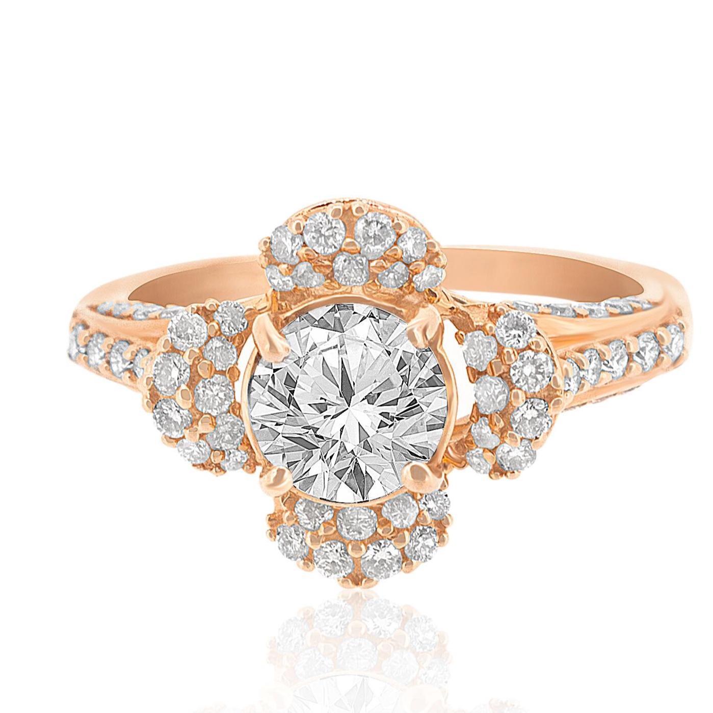 Bague de mariage en or massif 14K avec solitaire en forme de fleur et diamant naturel (certifié) Pour femmes en vente