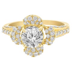 Bague de mariage en or massif 14K avec solitaire en forme de fleur et diamant naturel (certifié)