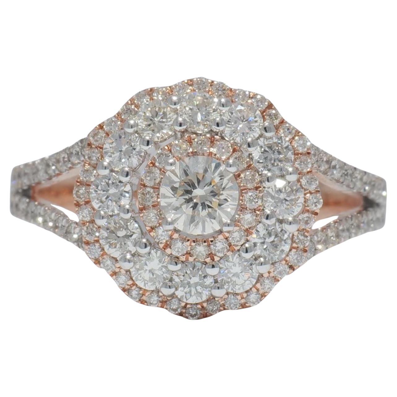 Flower Solitaire Natural Diamond Cluster Ring in 14K Solid Gold (Certified) im Angebot