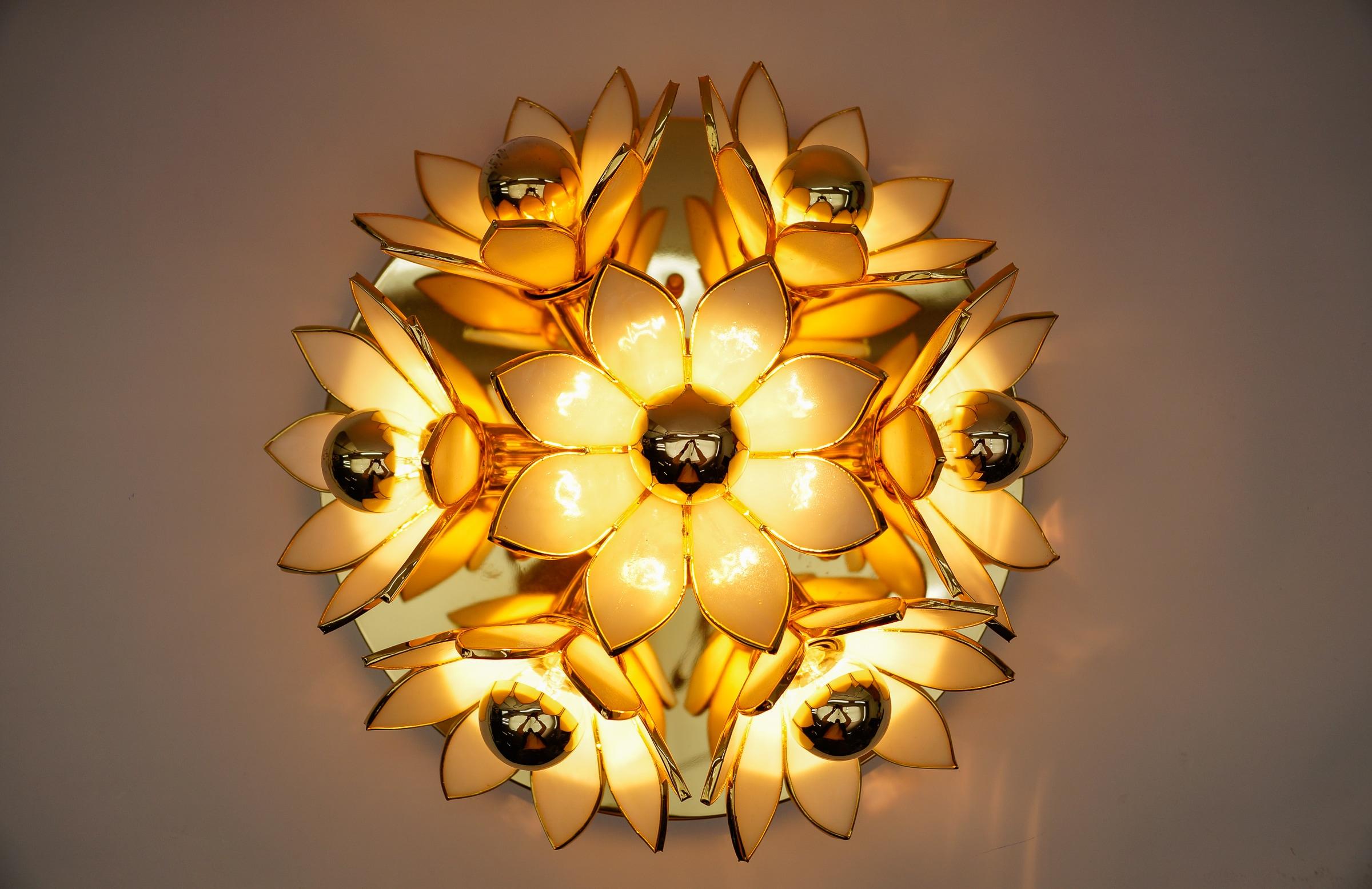 Flower Spherical Wall or Ceiling Lamps in Brass, 1960s (Hollywood Regency) im Angebot