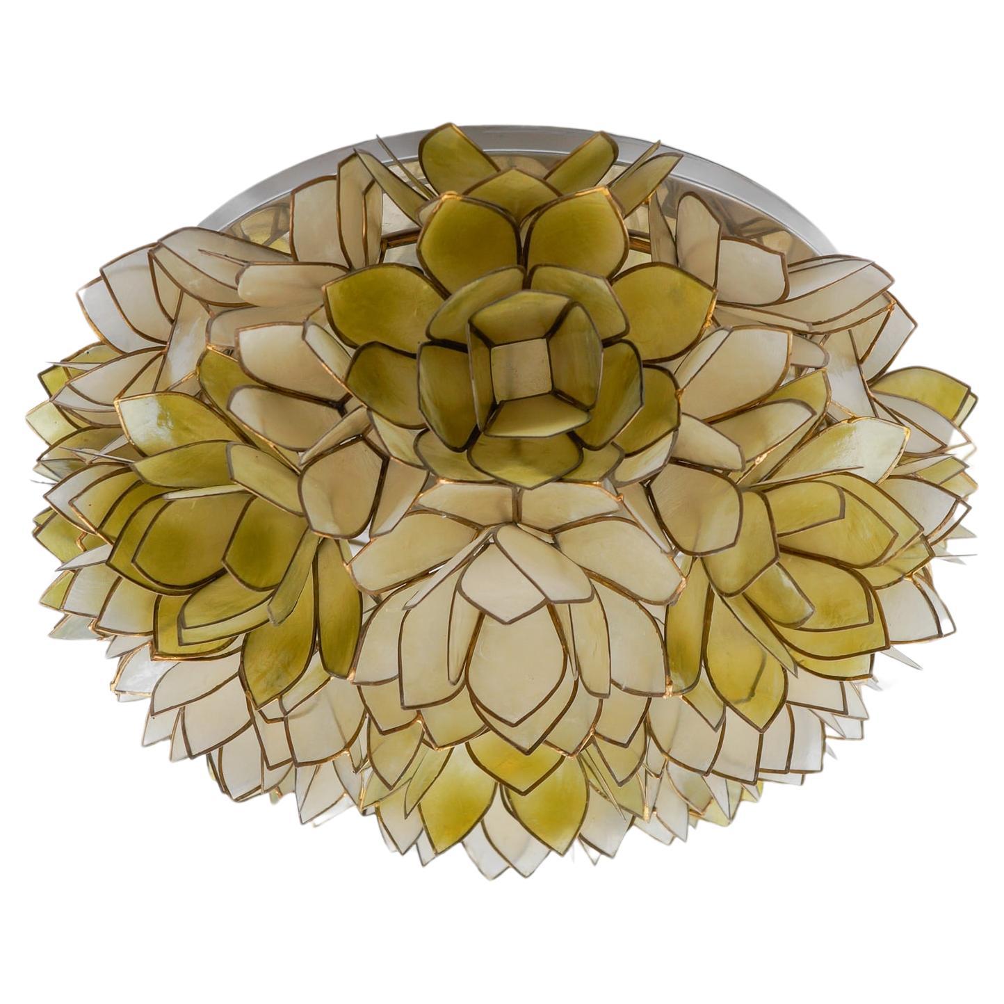 Flower Spherical Wall or Ceiling Lamps Made of Mother-of-Pearl in Green, 1960s For Sale