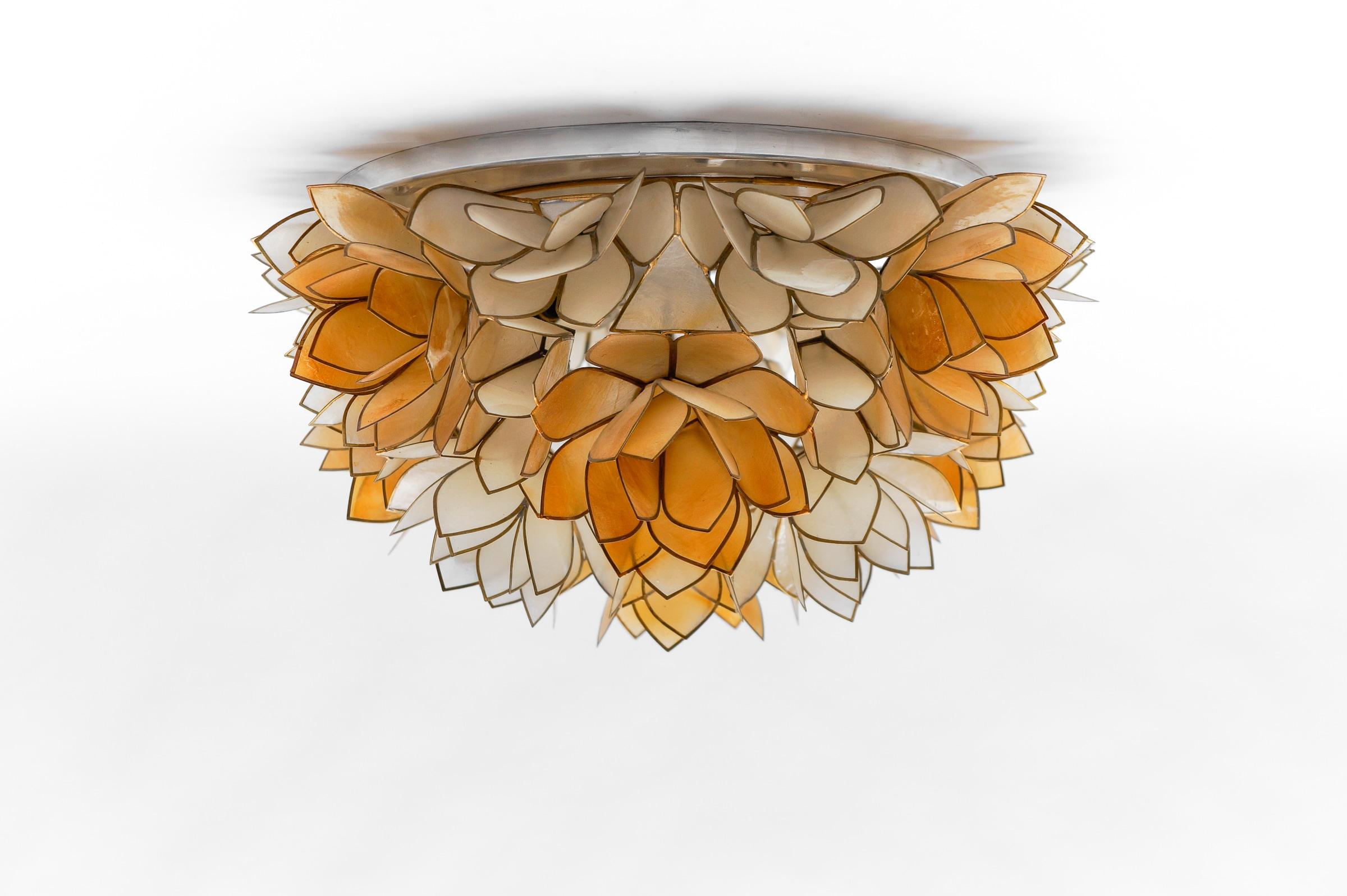 Flower Spherical Wall or Ceiling Lamps Made of Mother-of-Pearl in Orange, 1960s For Sale 10