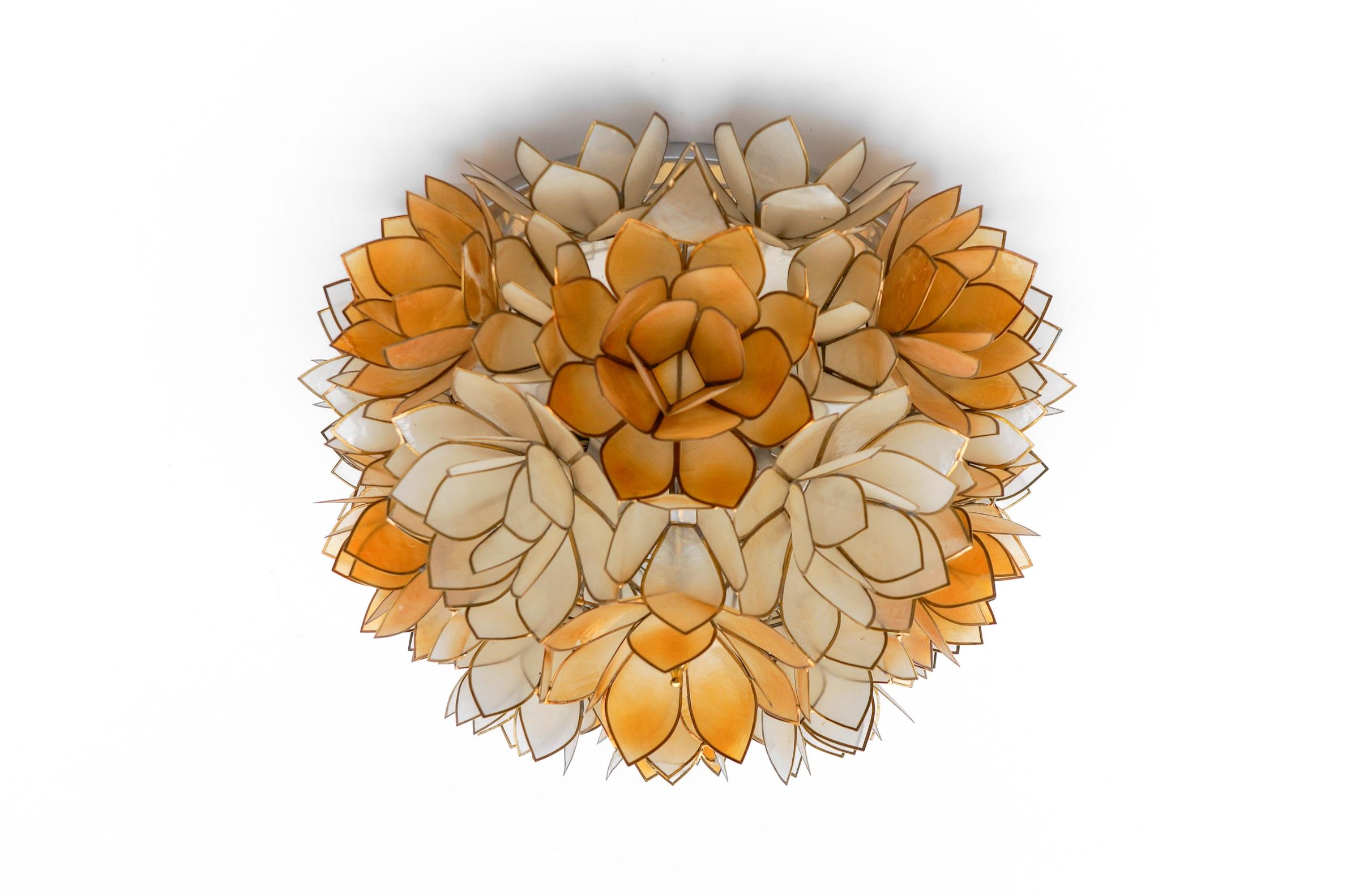 German Flower Spherical Wall or Ceiling Lamps Made of Mother-of-Pearl in Orange, 1960s For Sale