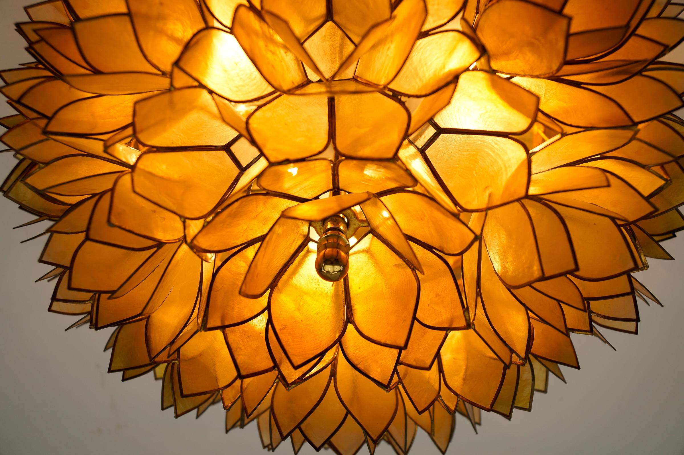 Flower Spherical Wall or Ceiling Lamps Made of Mother-of-Pearl in Yellow, 1960s For Sale 3