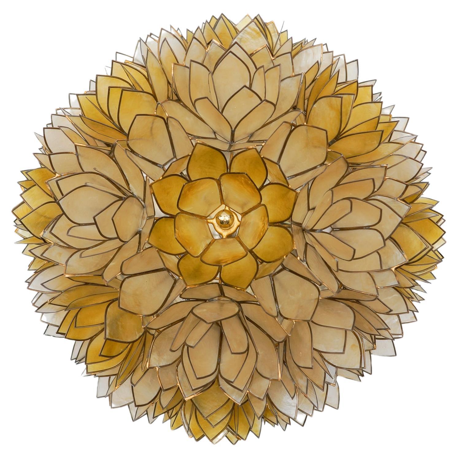 Flower Spherical Wall or Ceiling Lamps Made of Mother-of-Pearl in Yellow, 1960s For Sale
