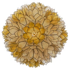 Flower Spherical Wall or Ceiling Lamps Made of Mother-of-Pearl in Yellow, 1960s