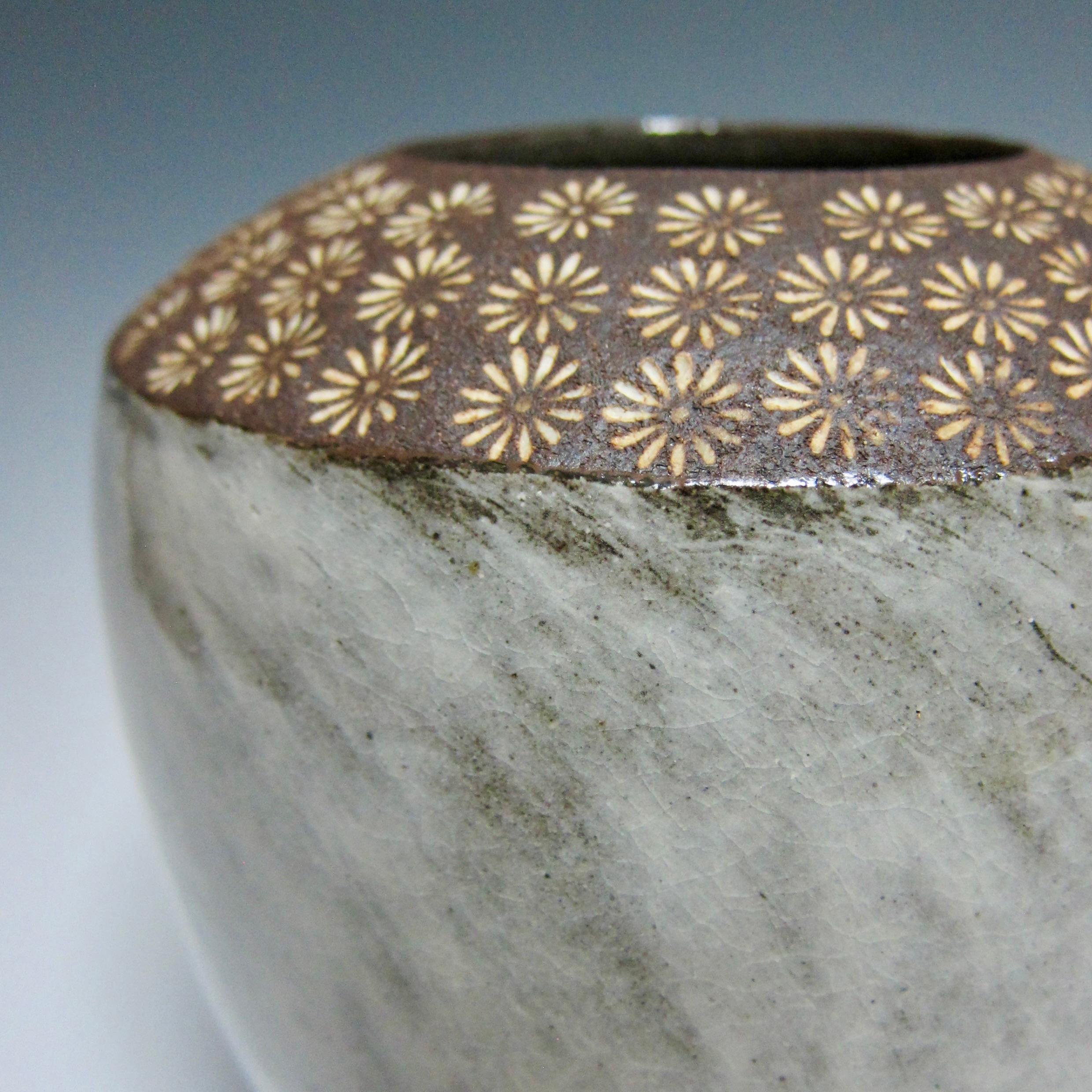 Fired Flower Stamp Buncheong Vase by Jason Fox For Sale