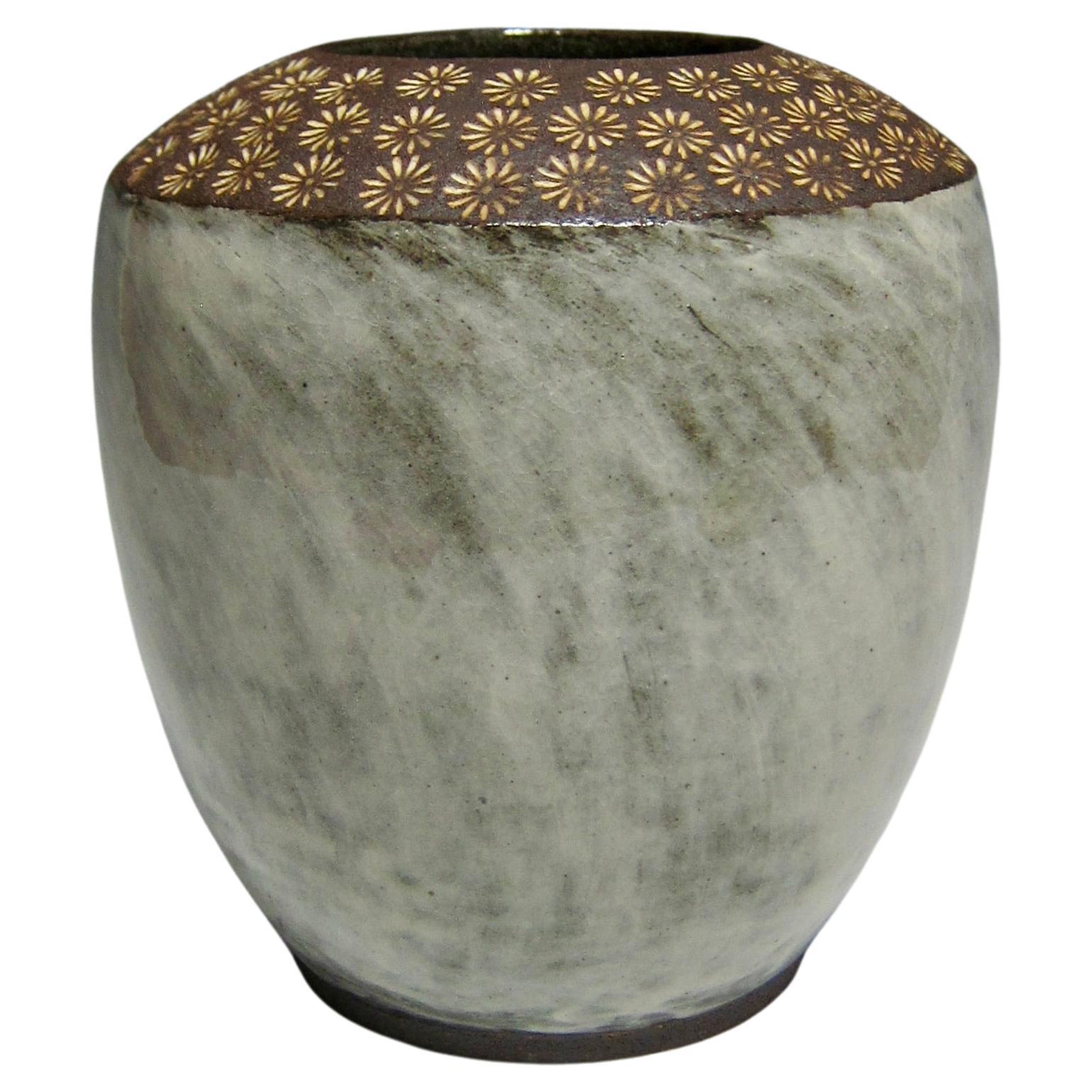 Flower Stamp Buncheong Vase by Jason Fox For Sale