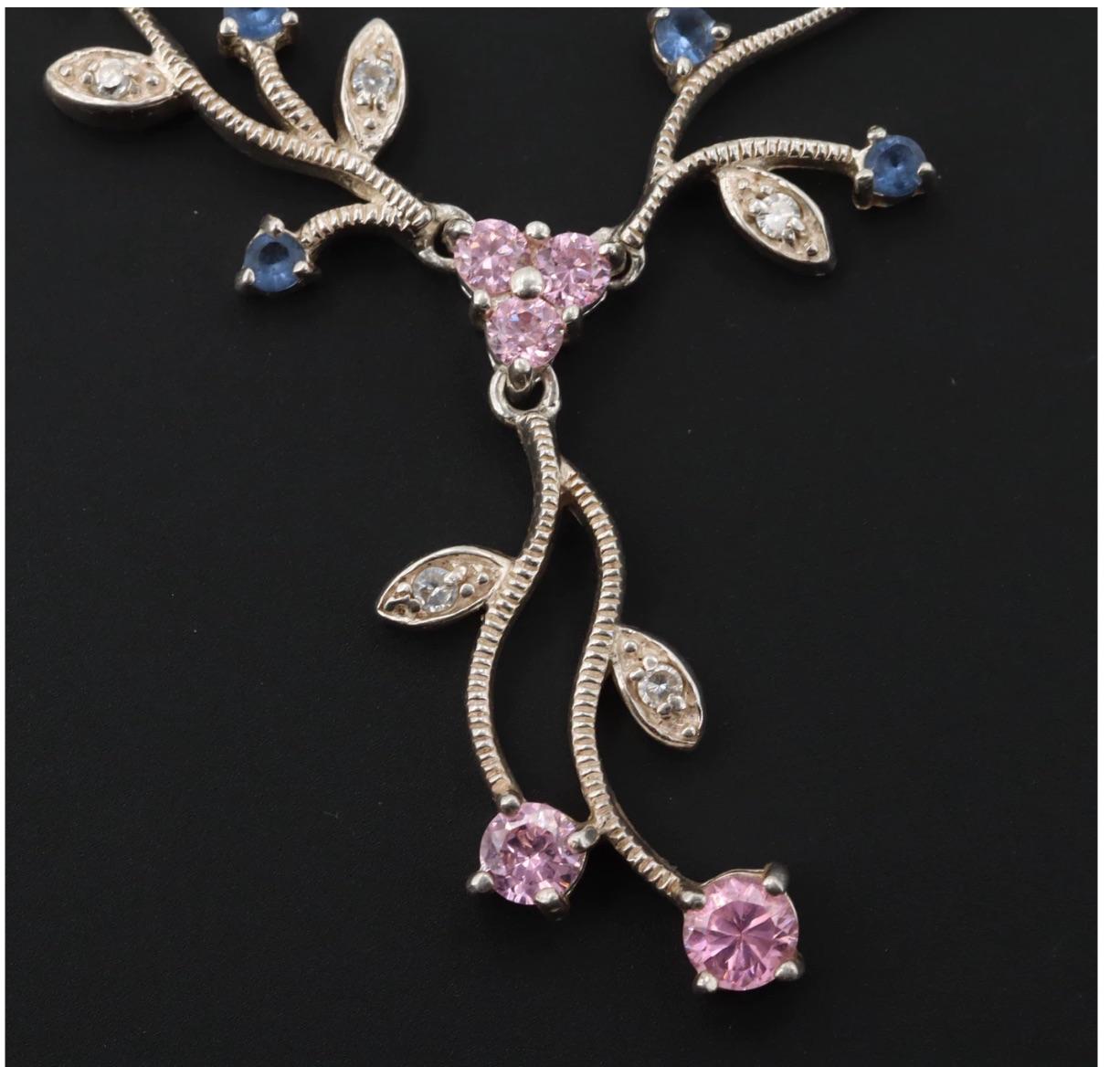 Art Nouveau Flower Sterling Silver Colorful Cubic Zirconia Necklace- For your Princess For Sale