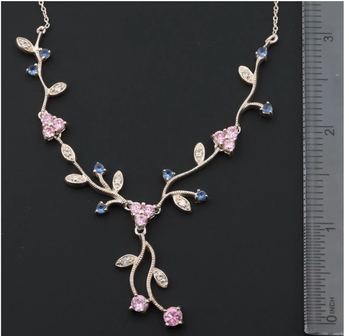 Flower Sterling Silver Colorful Cubic Zirconia Necklace- For your Princess In Excellent Condition For Sale In West Palm Beach, FL