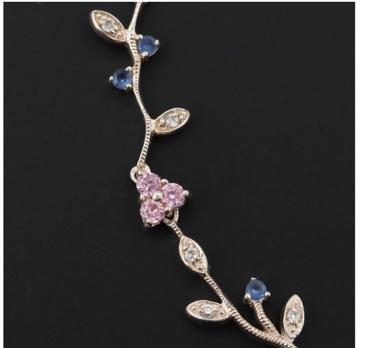 Women's Flower Sterling Silver Colorful Cubic Zirconia Necklace- For your Princess For Sale