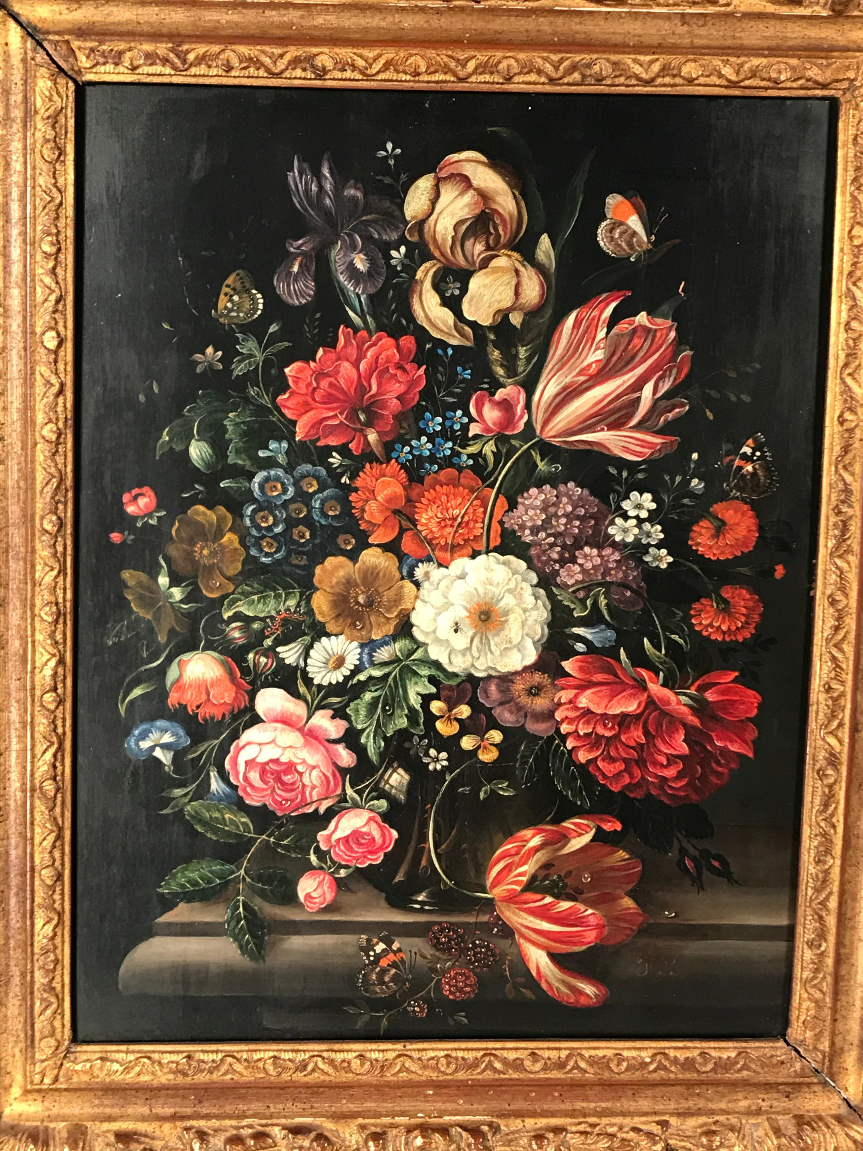 Flower still life, oil painting on copper, Belgium second half of the 19th century. Beautiful painting with a nicely carved giltwood frame. Not signed. The measurements are with frame. (25.19 x 21.25 inches/ 64 x 54 cm)
