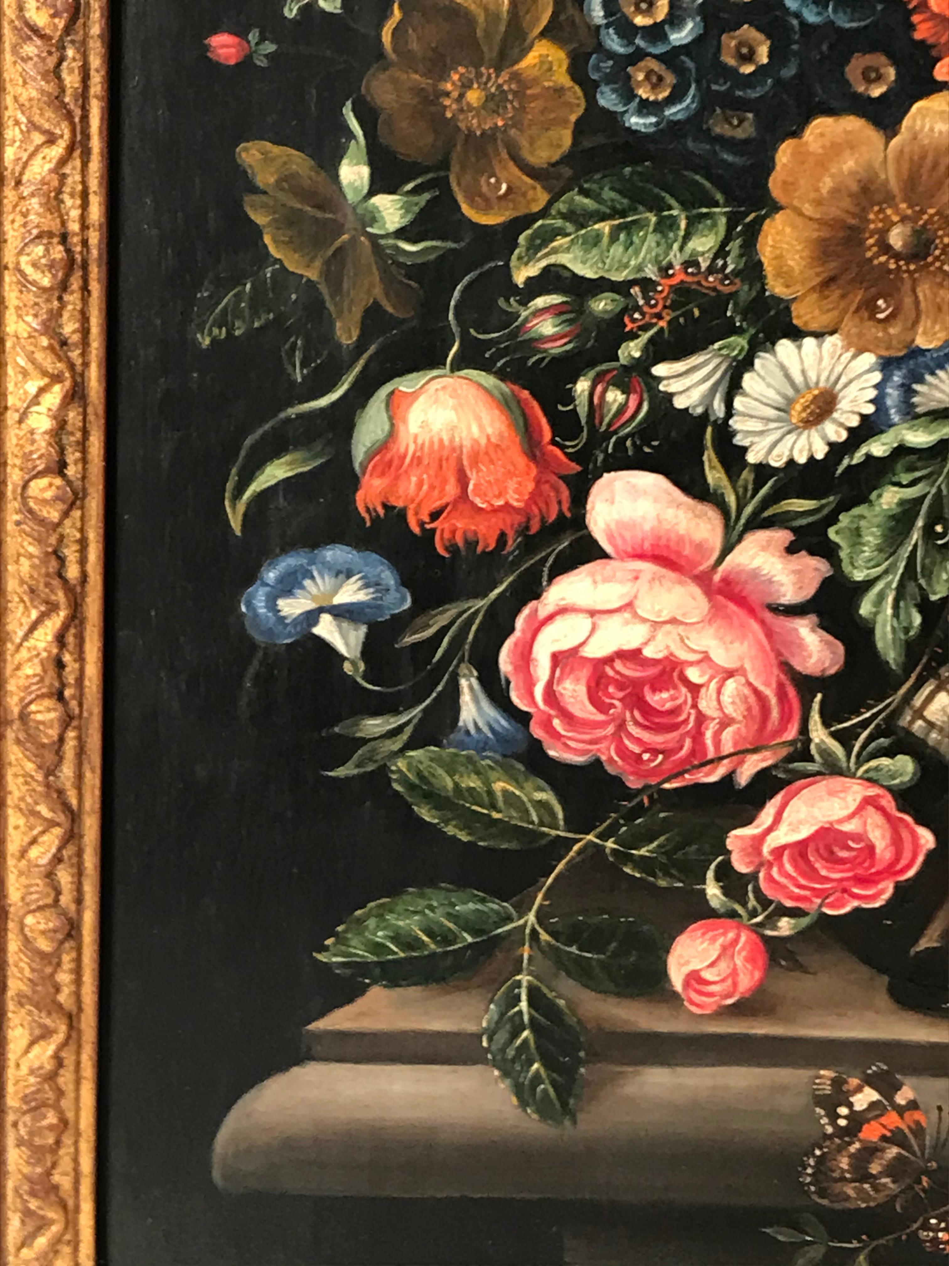 Baroque Flower Still Life, Oil Painting, Belgium, Mid-19th Century