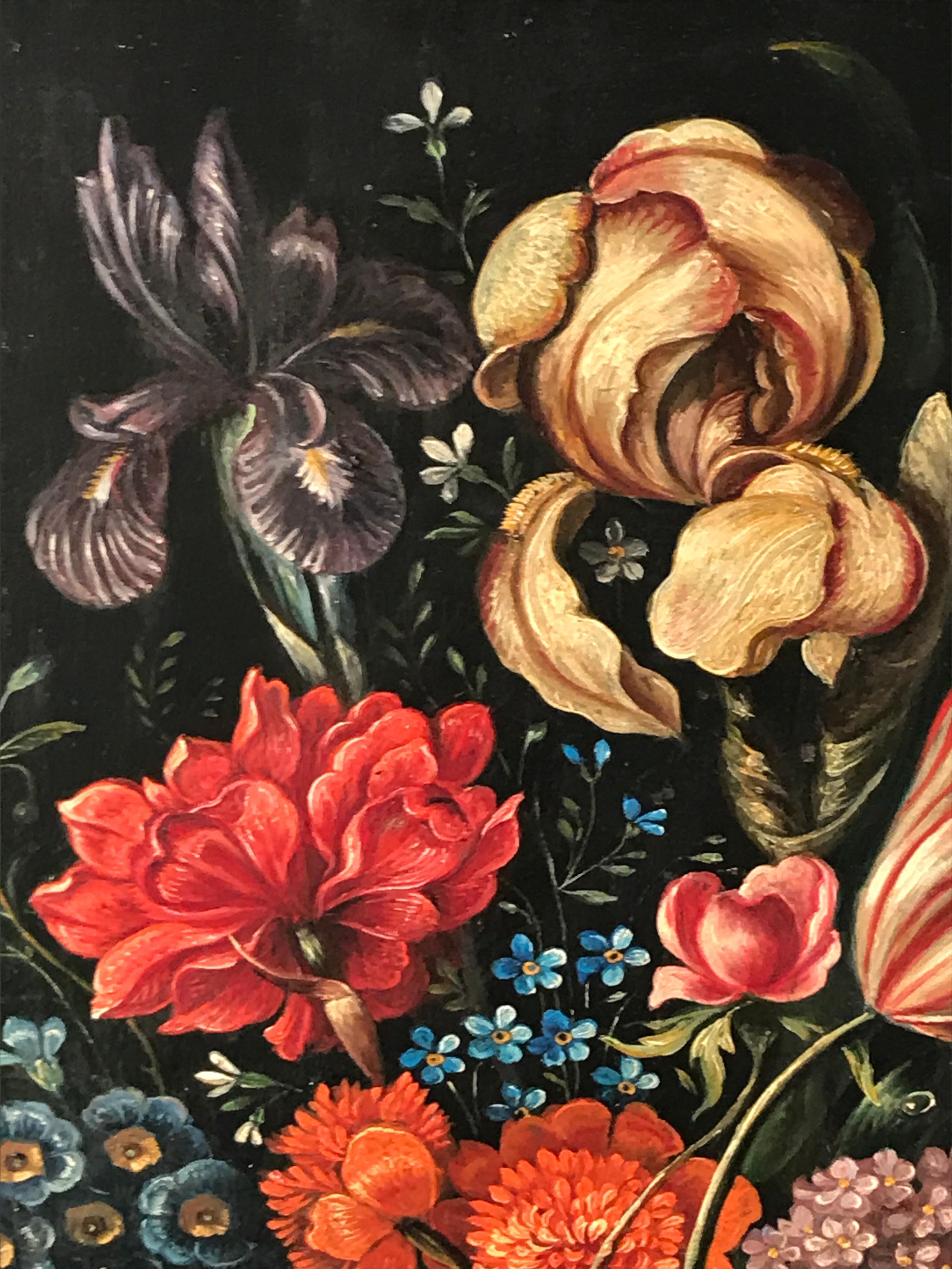 Oiled Flower Still Life, Oil Painting, Belgium, Mid-19th Century