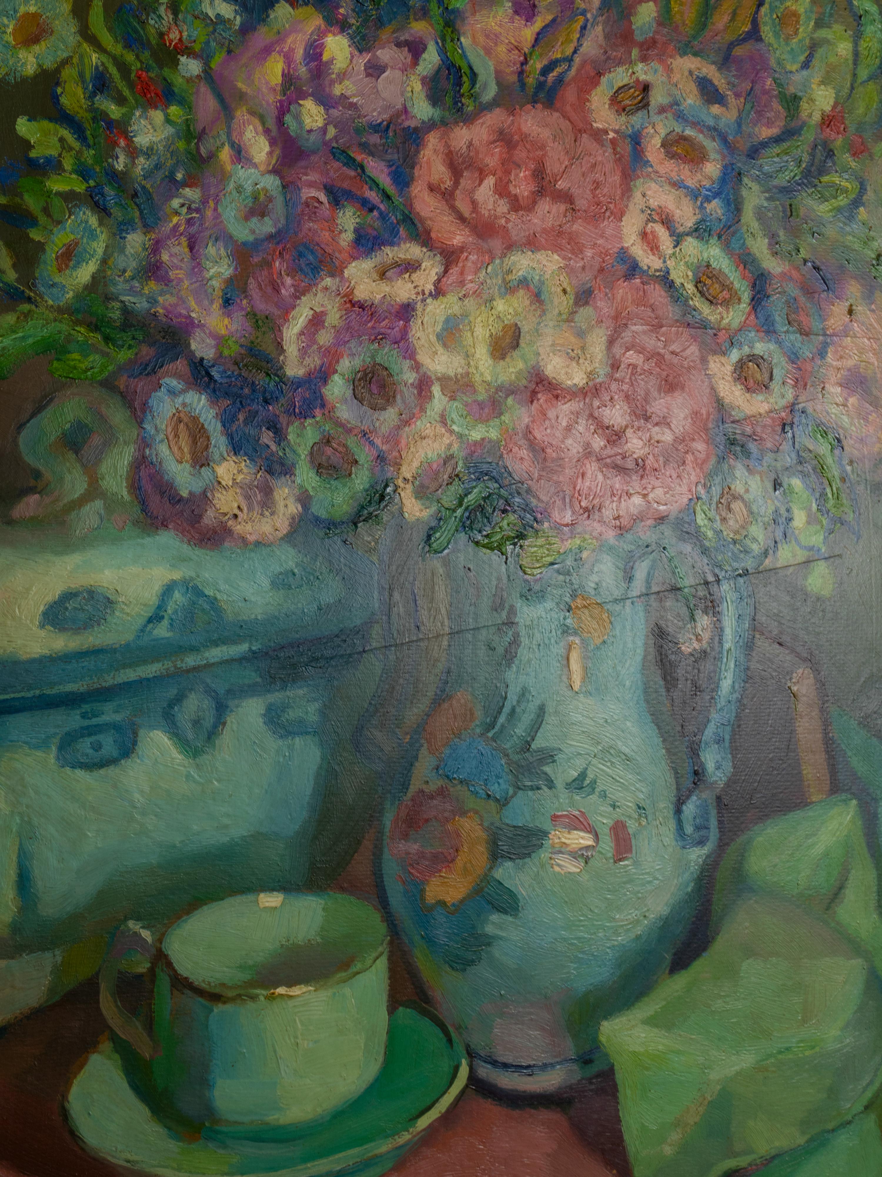 Flower Still Life Painting by Augustin Ferrando, 20th Century, Ornate Gilt Frame (Belle Époque) im Angebot