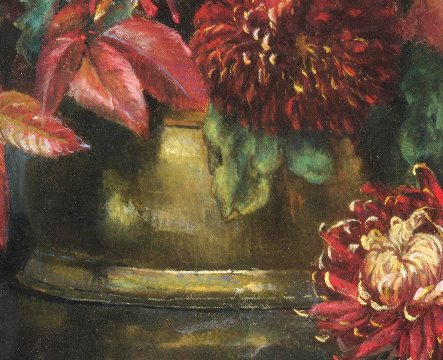 Flower Still Life, Pastel on Paper by Berthe Art Early 20th Century For Sale 5