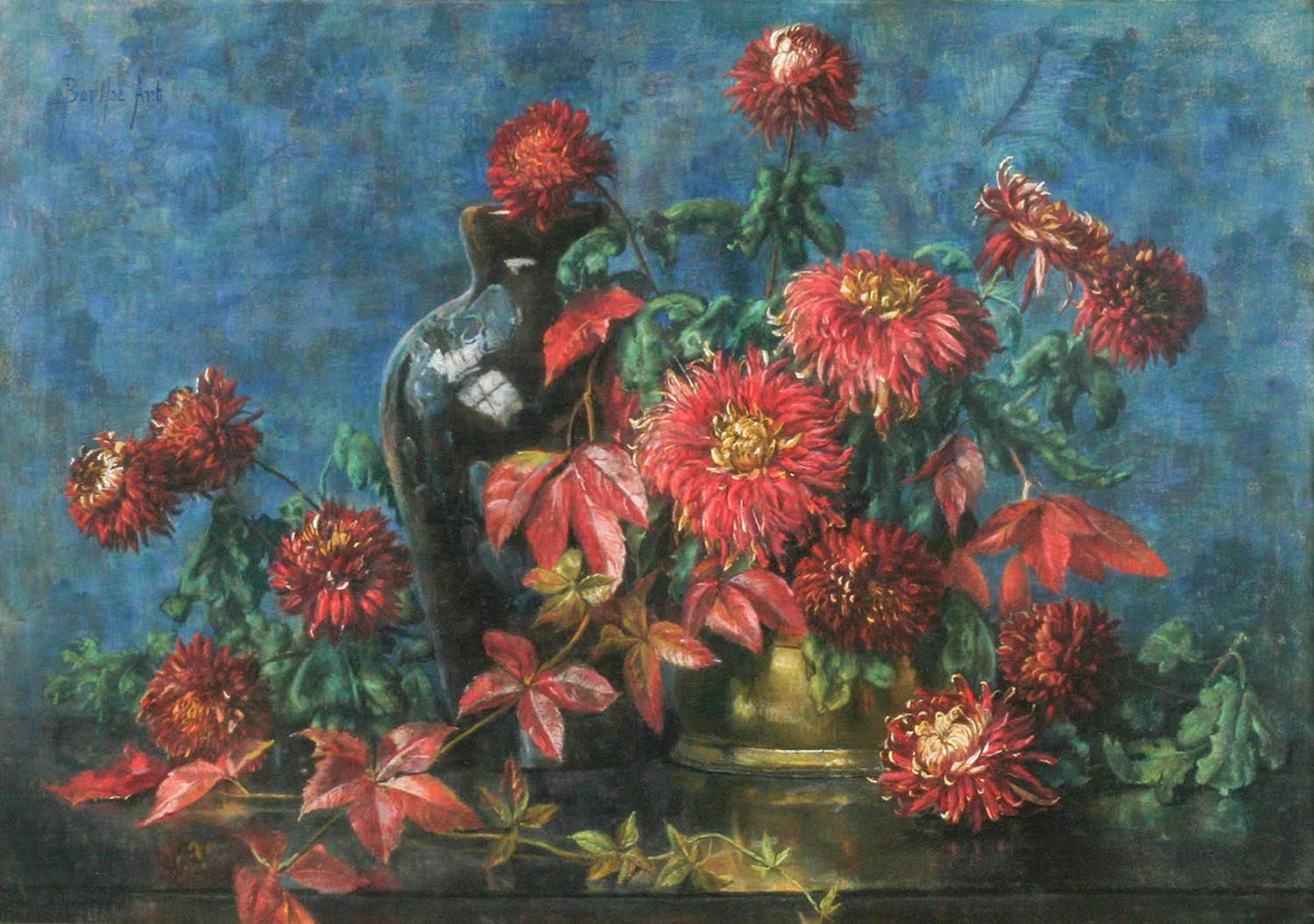 Romantique Nature morte de fleurs:: pastel sur papier par Berthe Art Début du 20e siècle en vente