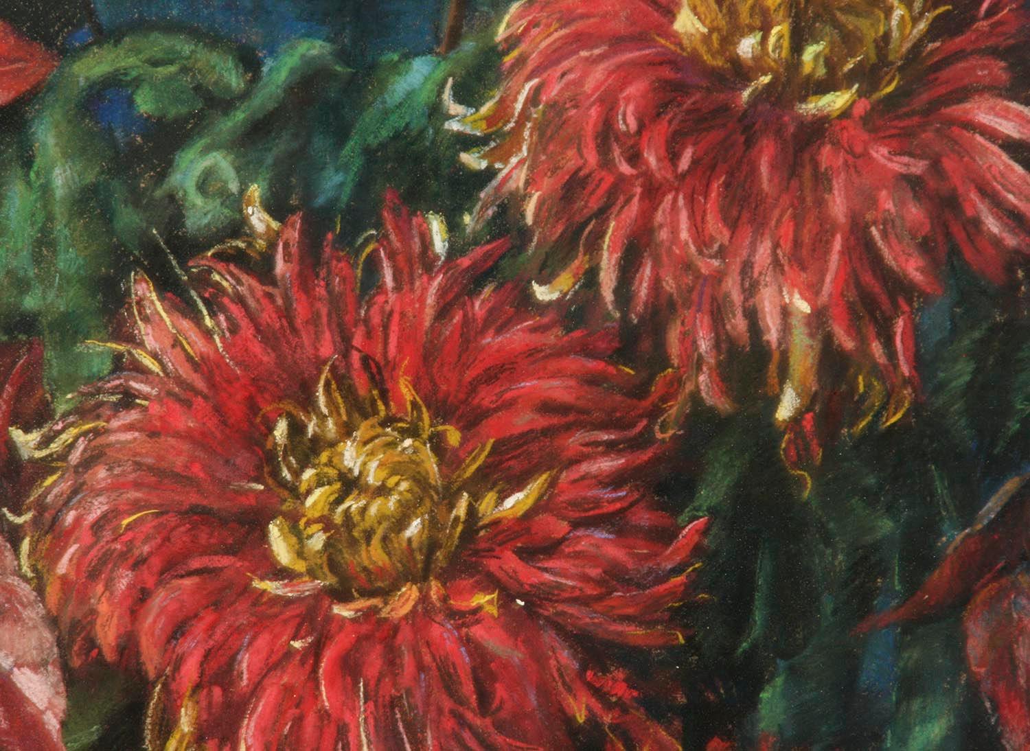 Peinture Nature morte de fleurs:: pastel sur papier par Berthe Art Début du 20e siècle en vente
