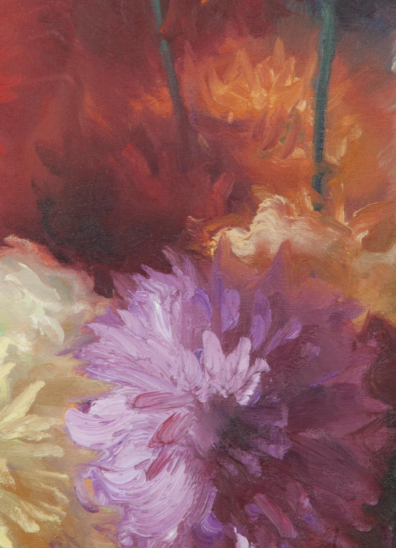 Flower Still Life with Dahlias, Oil on Canvas, Gaston Geleyn, Dated 1934 For Sale 5