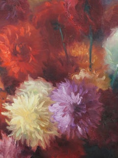 Nature morte aux dahlias, huile sur toile, Gaston Geleyn, datée de 1934