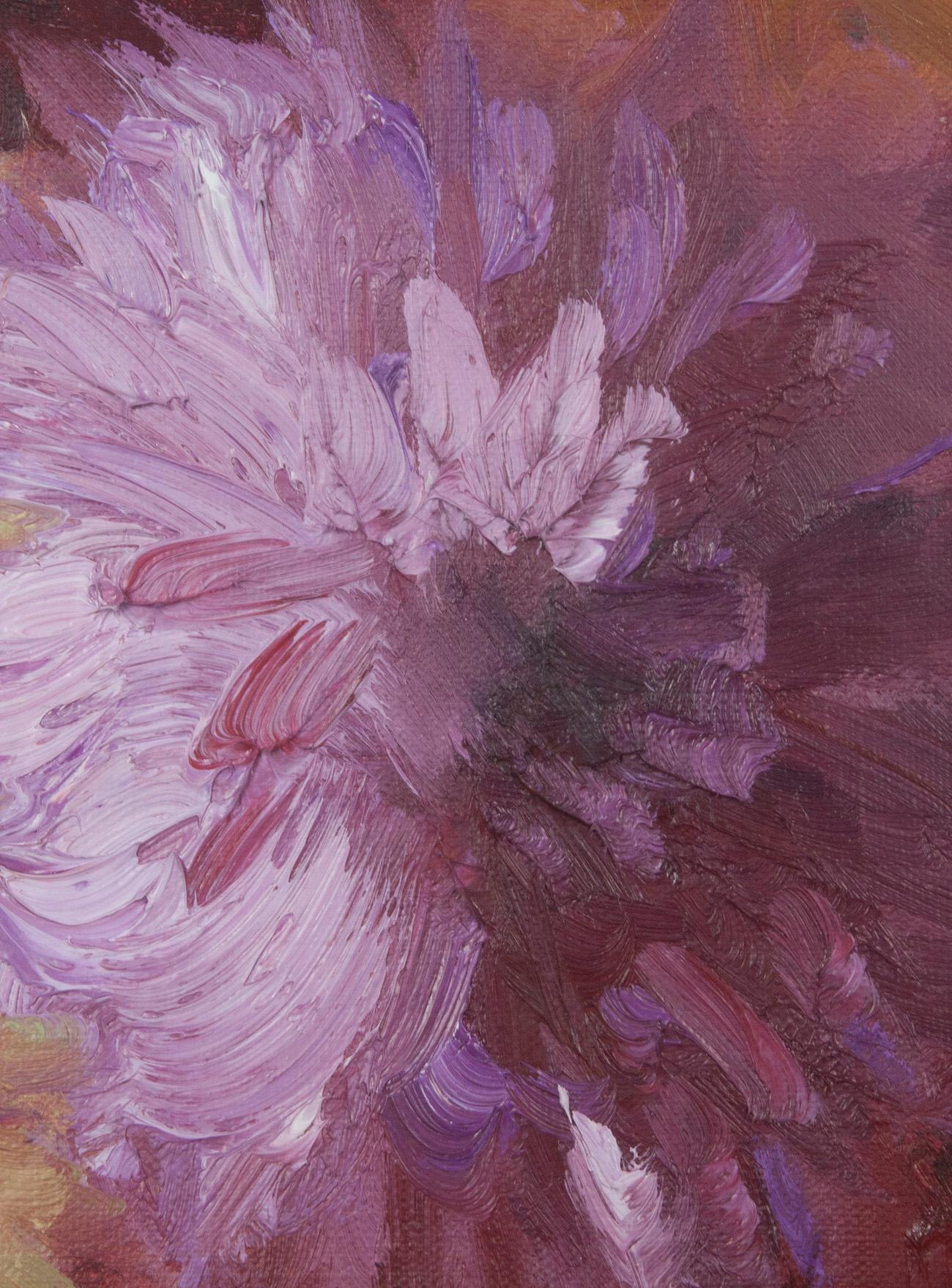 Peint à la main Nature morte aux dahlias, huile sur toile, Gaston Geleyn, datée de 1934 en vente