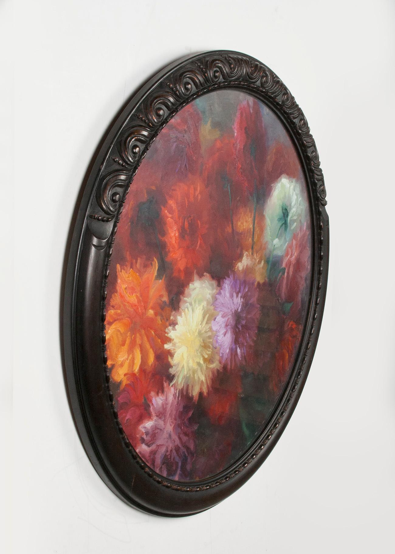 Hand-Painted Flower Still Life with Dahlias, Oil on Canvas, Gaston Geleyn, Dated 1934 For Sale