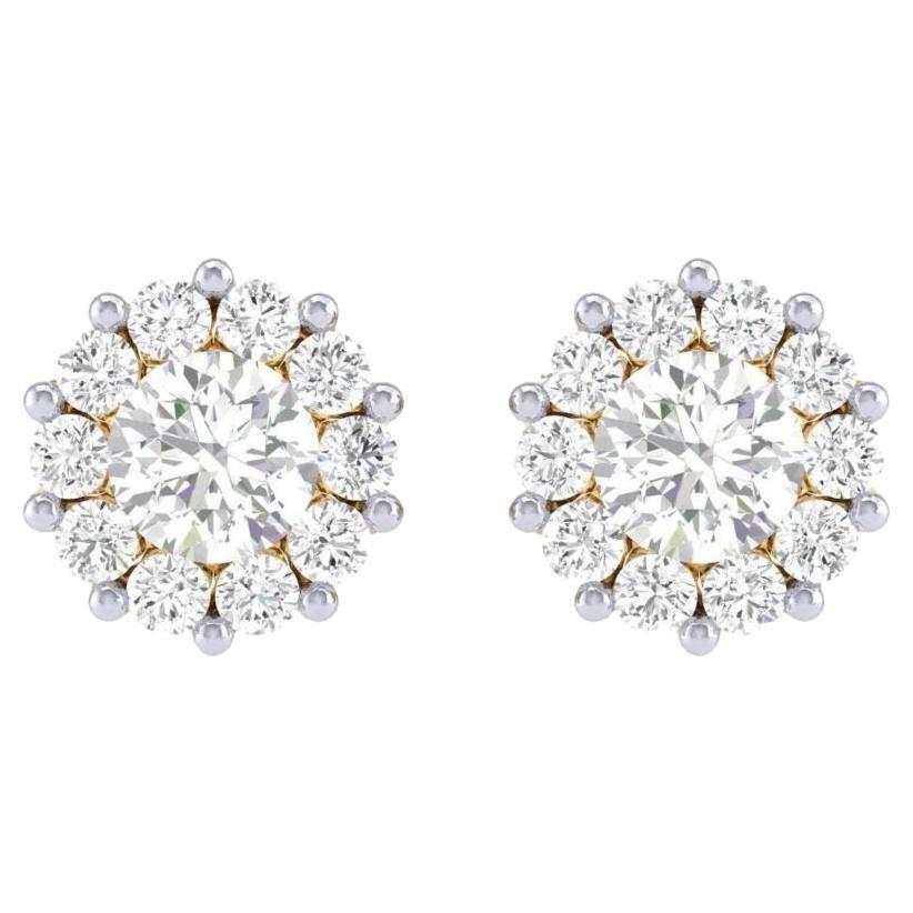 Flower Stud Diamond Earrings, 18k Gold, 1.7ct