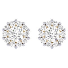 Flower Stud Diamond Earrings, 18k Gold, 1.7ct
