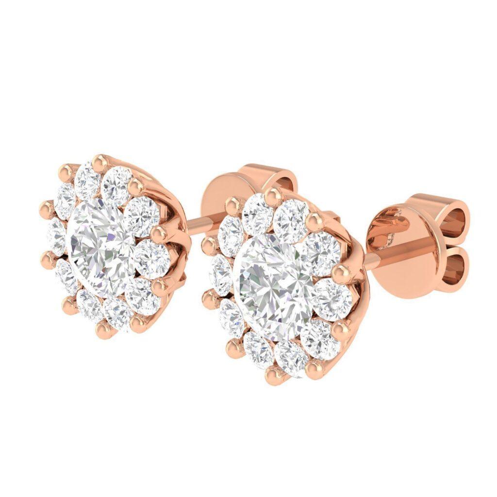 Modern Flower Stud Diamond Earrings, 18k Rose Gold, 1.7ct For Sale