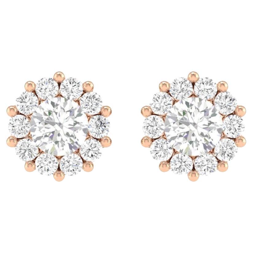 Flower Stud Diamond Earrings, 18k Rose Gold, 1.7ct For Sale