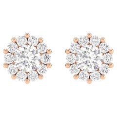 Flower Stud Diamond Earrings, 18k Rose Gold, 1.7ct