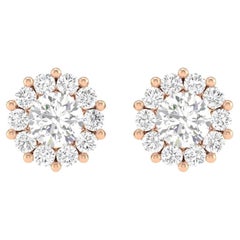 Clous d'oreilles fleur en or rose 18 carats, 1,7 carat