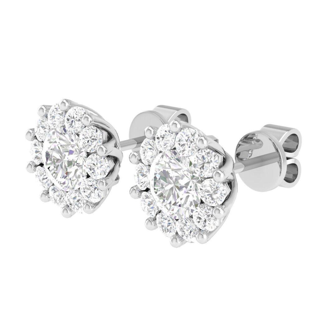 Modern Flower Stud Diamond Earrings, 18k White Gold, 1.7ct For Sale