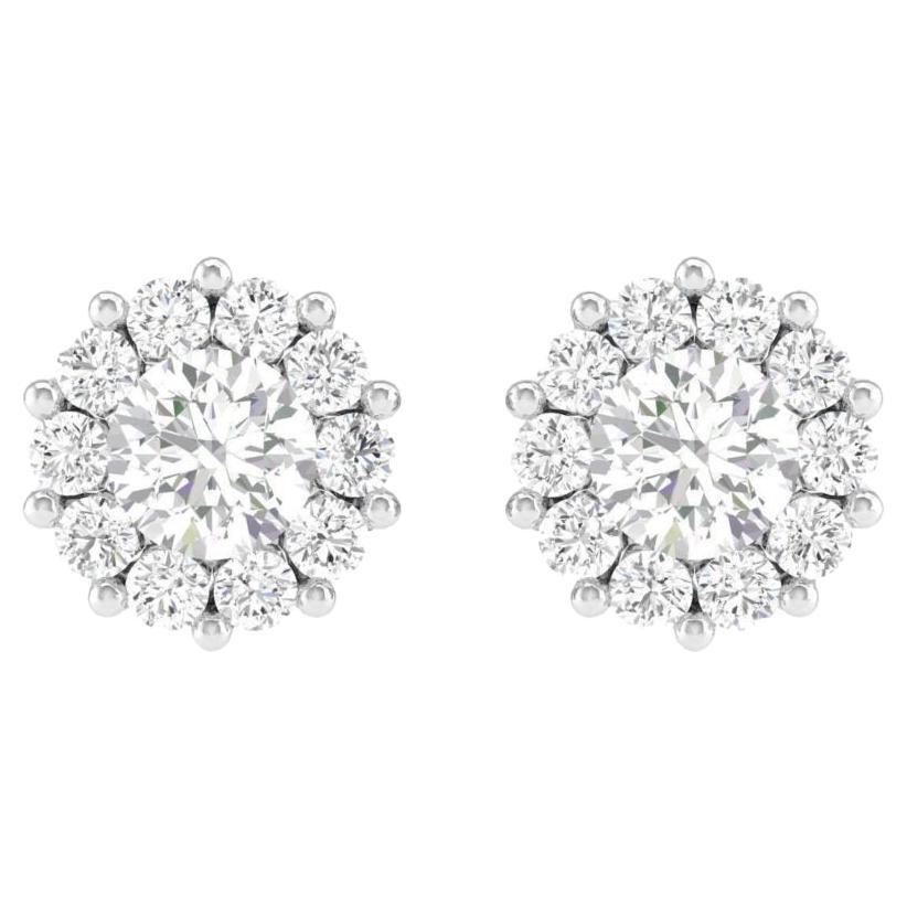 Flower Stud Diamond Earrings, 18k White Gold, 1.7ct For Sale