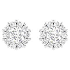 Flower Stud Diamond Earrings, 18k White Gold, 1.7ct