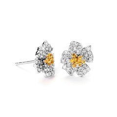 Flower Stud Earrings with Yellow and White Diamonds White Gold Stambolian
