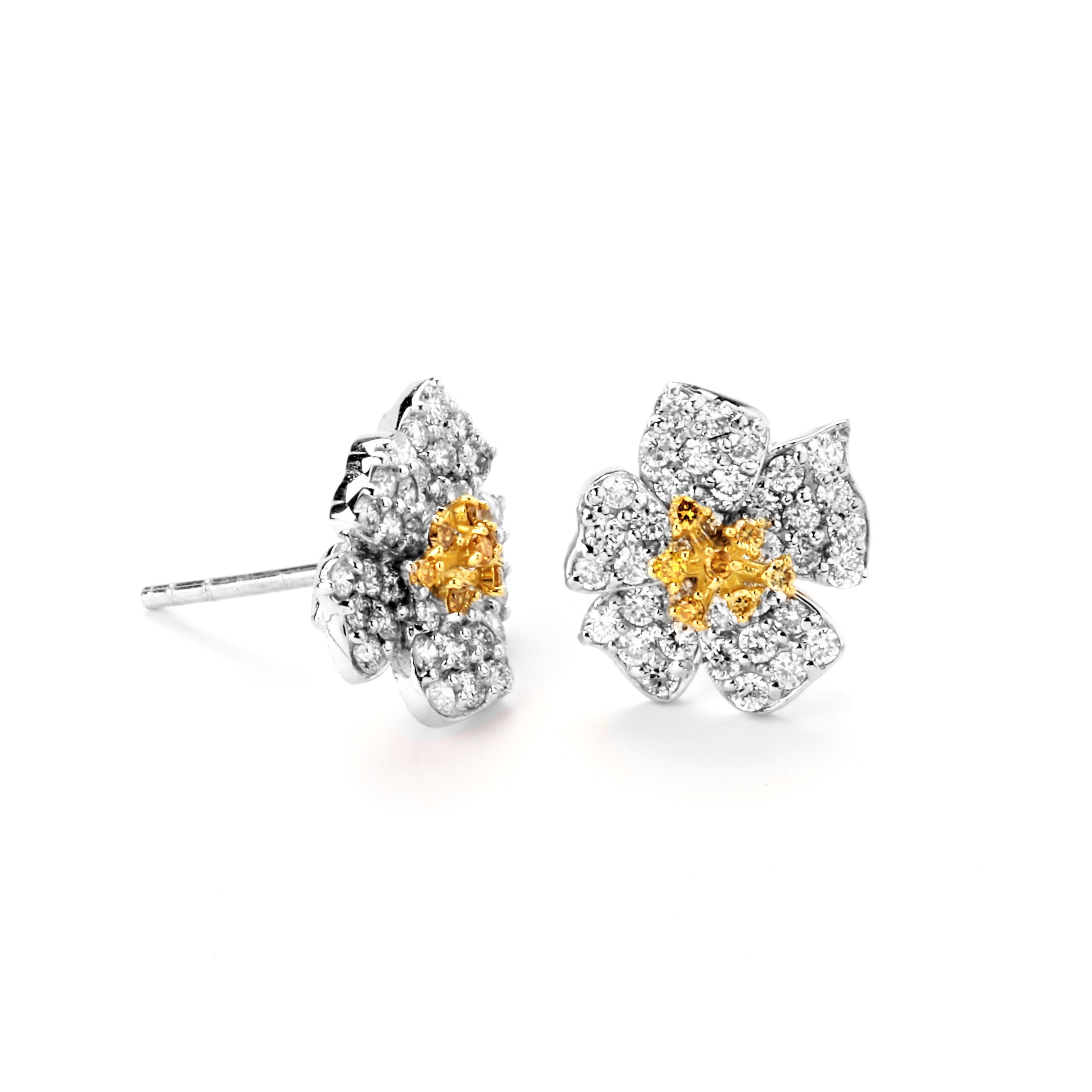 Stambolian 18K Gold Fancy Yellow and White Diamond Flower Stud Earrings

NO RESERVE PRICE

These floral earrings are from the 