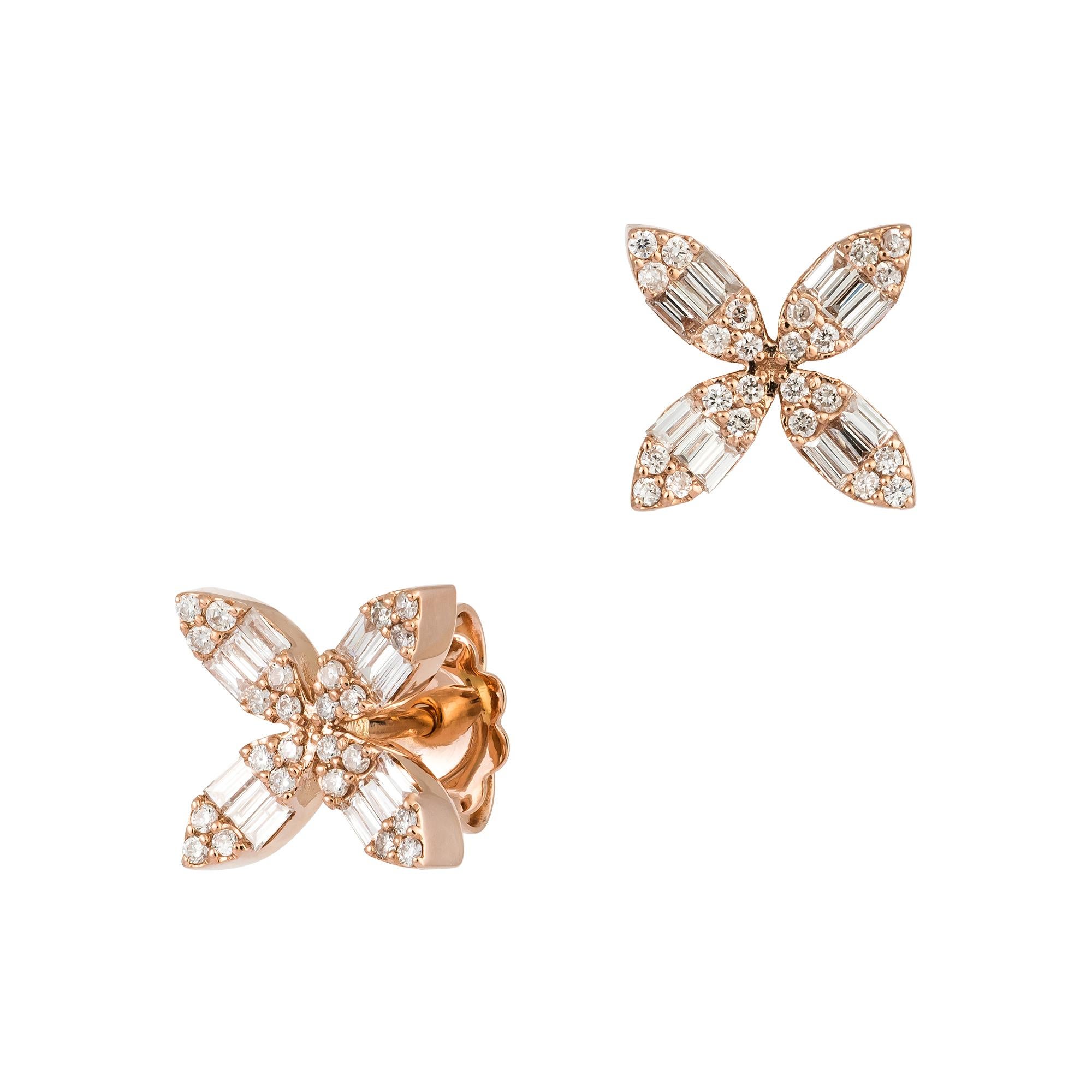Blumenohrstecker aus Roségold mit 18 Karat Diamanten für sie (Moderne) im Angebot