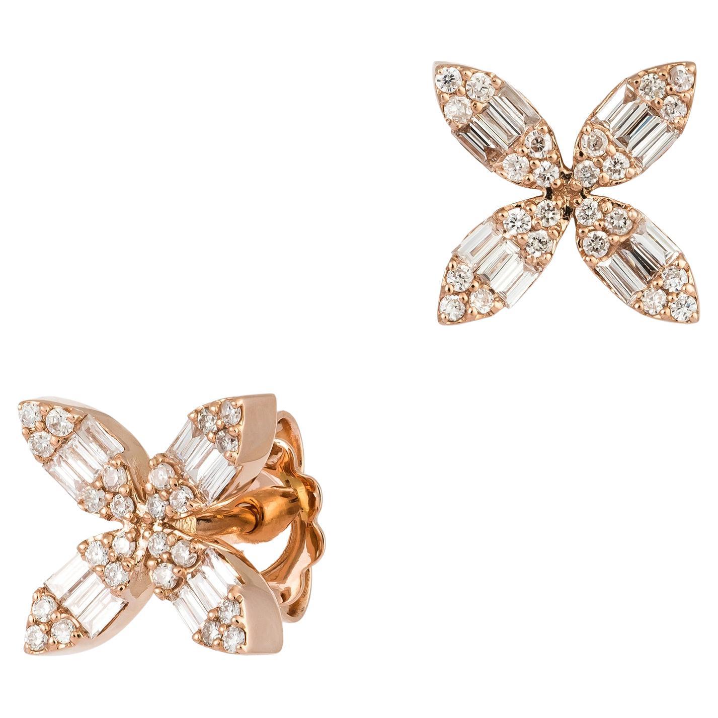 Flower Studs Pink Gold 18K Earrings Diamond for Her