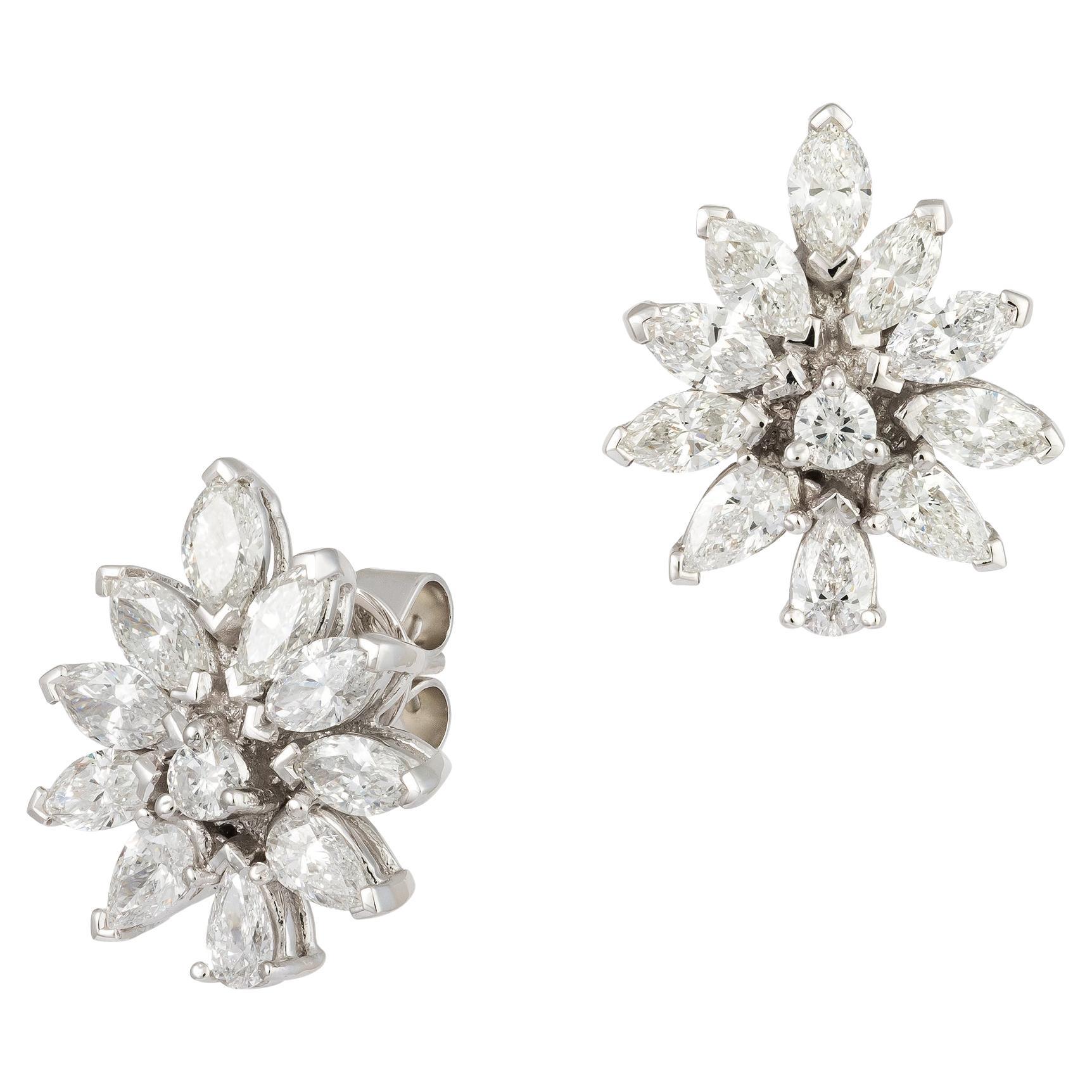 Flower Studs White Gold 18K Earrings Diamond For Her For Sale