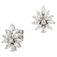 Flower Studs White Gold 18K Earrings Diamond For Her