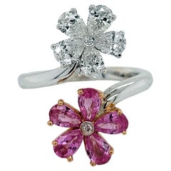 Bague de style fleur en diamants de 1,00 carat / saphir rose de 1,35 carat