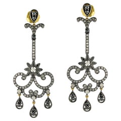 Flower Style Earring With Pave Set of Diamonds Made In 18k Gold & Silver