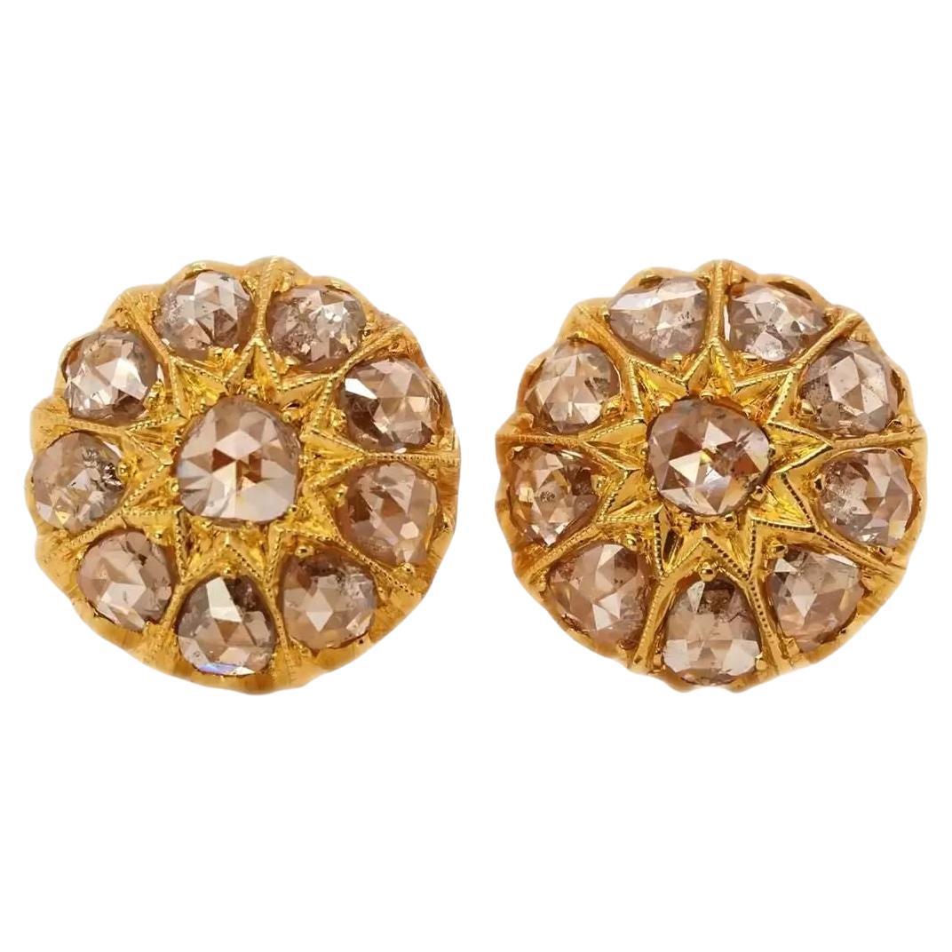 Flower Style Rose Cut 9ky Gold Earrings For Sale