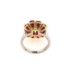 Flower Styled Ruby and Cushion Diamond Ring